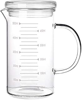 500ml Glass Measuring Cup with Glass Lid Transparent Measuring Jug Heat Resistant Glass Measuring Cup High Borosilicate Glass Cup with Scales for Home Kitchen Baking Coffee Drinks Beverage