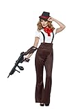 Lieferumfang: 1 Smiffys Fever Damen Gangster Kostüm, Top, Hose, Hosenträger, Schlips und Hut, Beinhaltet nicht: Waffe und Schuhe, Farbe: Schwarz und Rot, Größe: 40-42