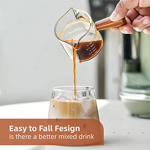 Mysenlan Double Nozzle Espresso Shot Glass With Wooden Handle 75Ml Double Spout Mini Measuring Cup Espresso Accessories For Making Milk Coffee Or Sauce Dispenser (2 Pieces) #TOP5
