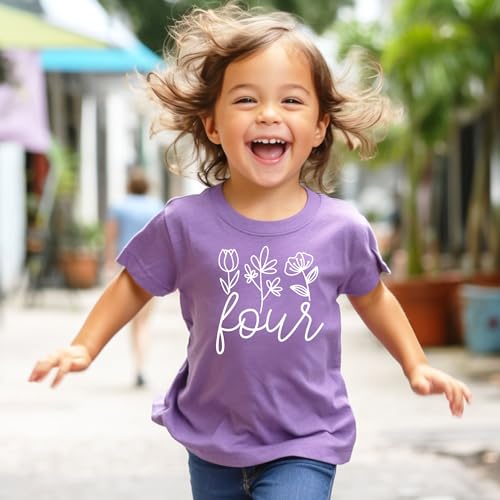 Floral 4th Birthday Shirt for Little Girls Fourth Birthday Outfit3