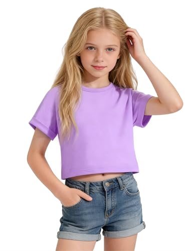 Image of Girls Crop Tops Short Sleeve T-Shirts for Girl Crew-Neck Basic Tee Size 7-14 Years