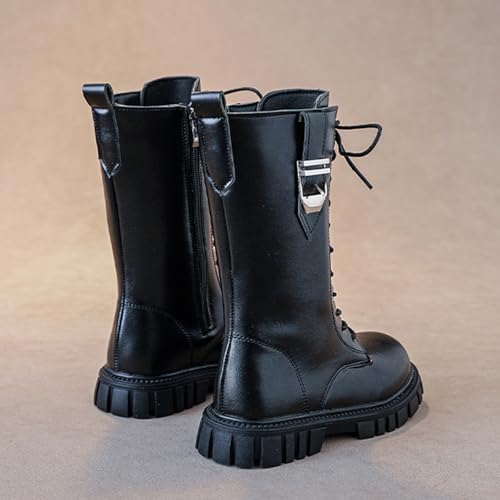 Girls Knee High Boots Lace Up Combat Boots Mid Calf Non Slip Boot Riding Boot PU Leather Side Zipper Punk Goth Shoes4