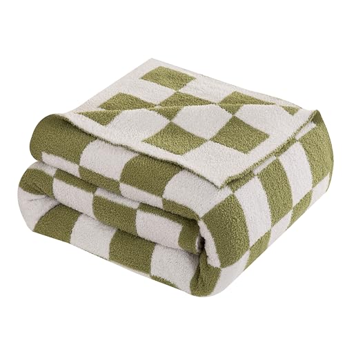Image of Elegant Comfort Checkered Throw Blanket, Sage Green Super Soft Cozy Fluffy Warm Throw Blankets for Couch, Sofa, Chair, Bed, Camping, Picnic, Travel Lightweight Bed Blanket (50 inch x 70 inch)