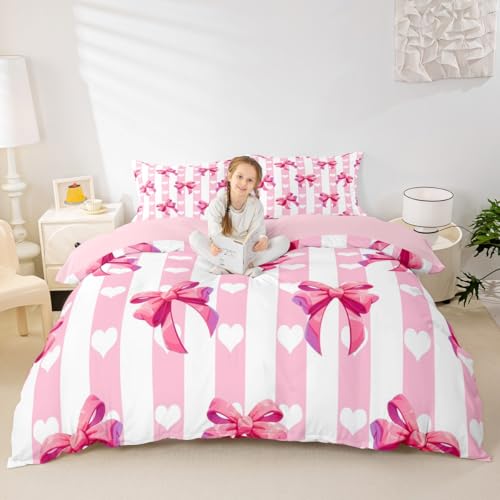 Housse de couette rose et blanche géométrique pour lit simple facile à laver