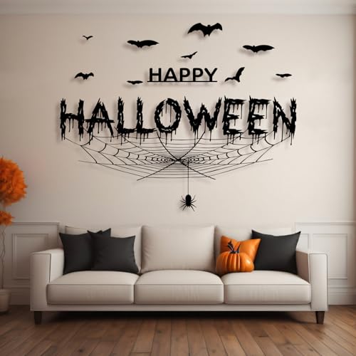 Modern Minimalist Art Metal Wall Decor Happy Halloween with Spiders