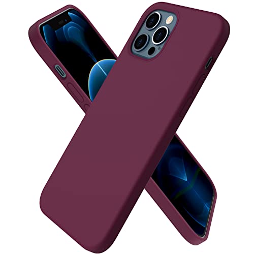 ORNARTO Custodia Compatibile con iPhone 12 Cover Sottile 6,1,Compatibile con iPhone 12 PRO Cover Silicone Liquido Protezione Completa in Gomma Gel Morbida con Fodera in Microfibra 6,1 Vino Rosso