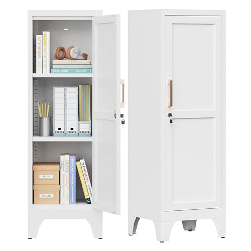 White Metal Locker with Lockable Door and Shelves
