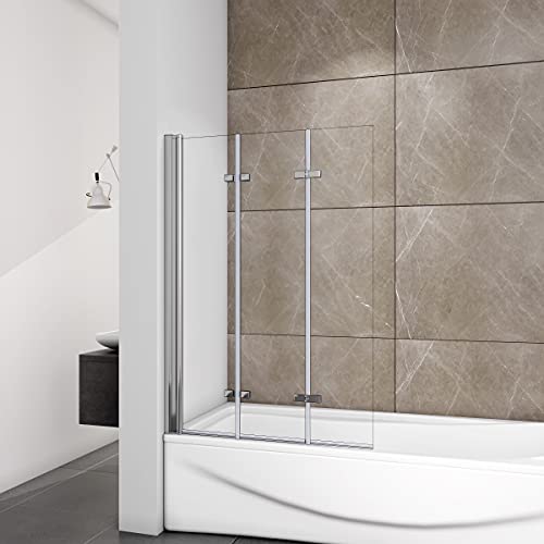 Acezanble pare-baignoire 130x140cm, pare de douche pivotant et pliant, 6mm verre sécurit et anticalcaire Cover