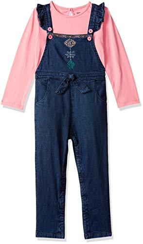 Image of miniklub Girls Navy Blue Dunagree With Pink Solid Top