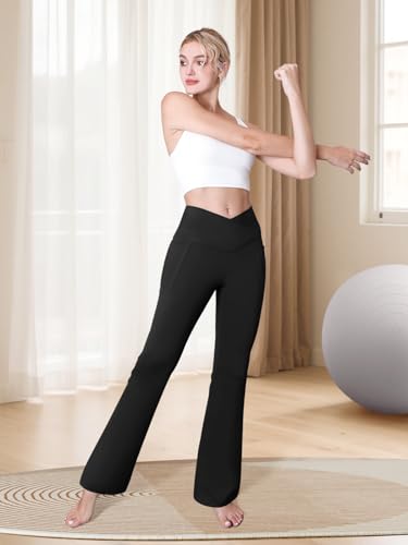 Flare Leggings with Pockets for Women Seamless Crossover Yoga Pants with Tummy Control Bootcut Work Pants Trendy 5