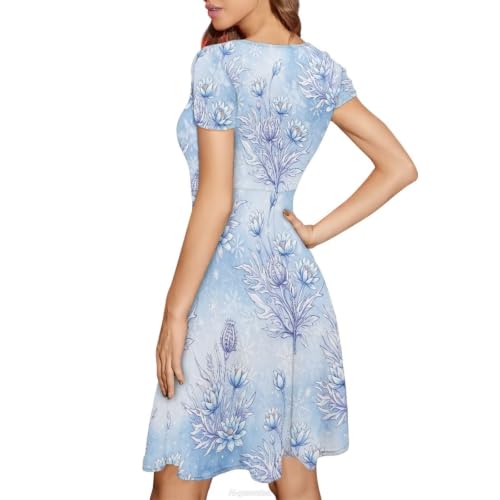 Image of POLERO Sunflower Dress for Women Floral Summer Dresses Short Sleeve Casual Sundresses Midi Dresses