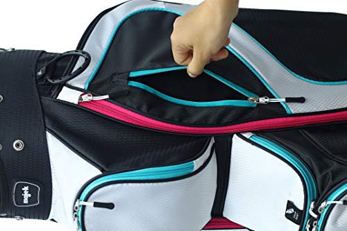 Majek Ladies Black White Teal Pink Golf Bag 9 Inch 14-Way Friendly Separator Top #TOP6