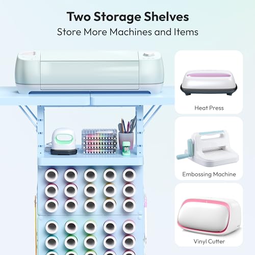 Image of Organizer and Storage Stand Compatible with Cricut Machine, Rolling Storage Cart Table Desk Shelf with 30 Vinyl Roll Holders, Tool Pegboard, Accessories Holder Organizer for Craft Room Home