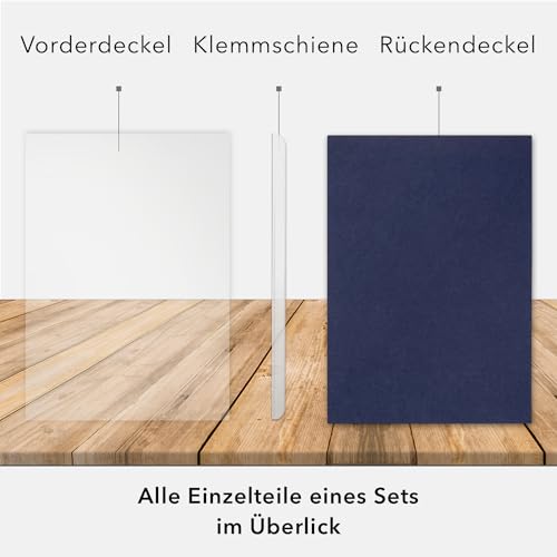 STRATAG Klemmschienen-Set (6 Stück) mit transparentem Deckel aus PP Kunststoff sowie Binderücken aus stabilem 350 g/m² Karton (Klemmmappe A4 Blau Tiefseeblau)