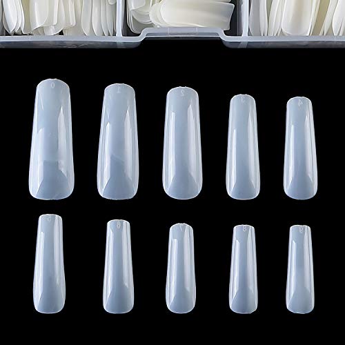 Coffin Nails Long Fake Nails -Long Full Cover False Nail Tips Ballerina Nails Ballet Nails with case 10 Sizes for Nail Salons and DIY Manicure (Natural)