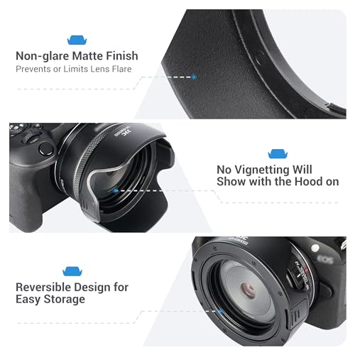 Image of Lens Hood for Canon RF 28mm F 2.8 STM, Reversible Lens Shade Replace Canon EW-55 Lens Hood, Compatible with 55mm Filters and 55mm Lens Cap
