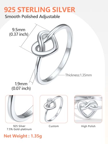 Silvora 925 Sterling Silver Knot Ring Promise Ring Heart Love Rings for Women Band Ring Size 4-12, With Gift Box4
