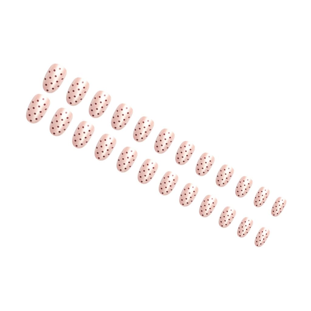 24 Pieces Glossy Oval Press ons Short Matte Coffee Dots False Nails for Women and Girls Christmas Holiday Nails