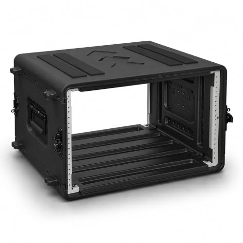 Image of Sound Town 6U Molded PE Rack Road Case with 17 inch Depth, Microphone and Accessory Storage Lids, Twist Latches, Front & Rear Rack Rails, Lightweight (STRC-PE6U)