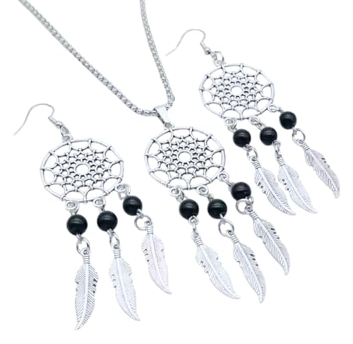 Parure Bijoux Attrape Rêve Nera Collier et Boucles d'Oreille en Argent