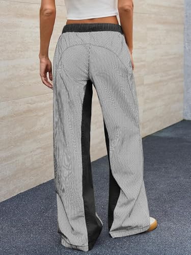 Franhais Striped Jeans for Women Trendy Drawstring Low Rise Baggy Jeans Y2K Straight Wide Leg Boyfriend Denim Pants Street3