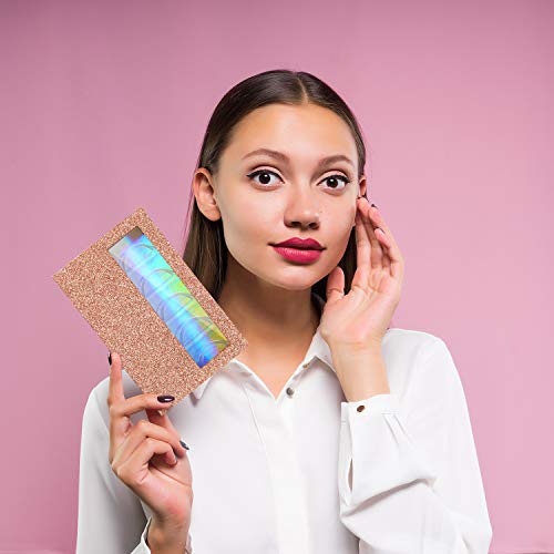 2 Packs 5 Pairs Eyelash Book Empty False Lash Storage Book Box Glitter False Eyelash Storage Case Container Makeup Display Lash Holder Portable Travel Catalog for Women, Rose Gold - Thumbnail 6
