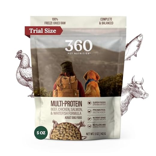 360 Pet Nutrition Freeze-Dried Raw Dog Food – Multi-Protein with Beef, Chicken, Fish, Liver & Organs, High Protein, Omega-3s, Fruits, Veggies & Superfoods, Grain-Free, No Fillers, 5 oz – Made in USA