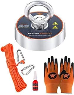 Magnet Fishing Kit, Strong Fishing Magnet 400 LB(181 KG) Pulling Force Round Neodymium Magnets for Salvage in River, with 65 ft(20 m) Nylon Rope Carabiner Hand Gloves