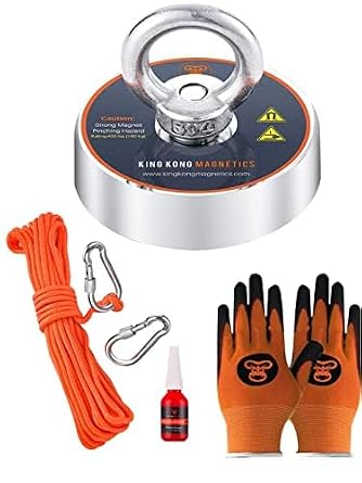 Magnet Fishing Kit, 400 LB 181 KG Pulling Force Round Neodymium Magnets, Red & Black, with 65 ft 20 m Nylon Rope, Carabiner, Hand Gloves