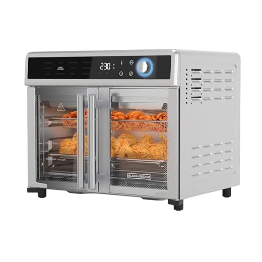 BLACK+DECKER Crisp 'N Bake Air Fryer Toaster Oven Combo, 12 in 1 Countertop Convection Oven Cooks Food Fast, Fits a Whole Pizza or 6 Toast Slices, French Doors with Stainless Steel Finish