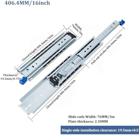 1 Pair Full Extension Drawer Slides 480lb Load Capacity Locking Rail Side Mount Ball Bearing Rails Industrial Guide Glides 3 Inch Width Tool Box Runners(1016mm/40inch)