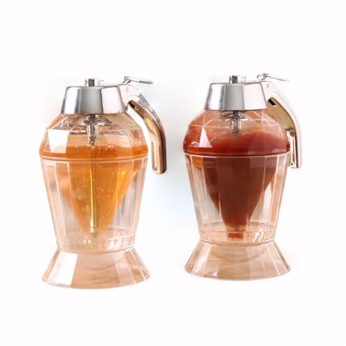 MIFXIN 2 Pack Honey Dispenser No Drip with Stand Honey Jars with Dipper 180ml Maple Syrup Dispenser Honey Containers Diamond-Shaped Honey Pot Sauce Bottles