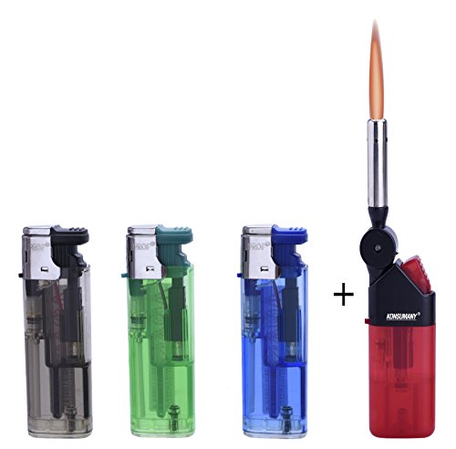 3 x Sturm-Feuerzeug Elektronisch Feuerzeuge Nachfüllbar+1x (Konsumany® Stab- Stumfeuerzeug 12,5 cm Lang)
