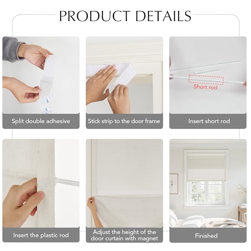 NICETOWN Linen Farmhouse French Door Curtain No Drill Blinds for Windows, Ivory Solid Cordless Blinds for Farmhouse Door Window Covering with Light Filgtering, W26 x L72, 1Pc - image 4