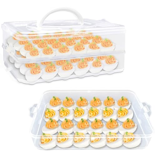 Comparison: Best Deviled Egg Carrier 3 2-Layer Deviled Egg Carrier with Lid,Deviled Egg Trays with Handle,Stack Portable Stackable Trays,Clear Devil Egg Cotainer 48 eggs Holders, for Thanksgiving Day, Easter, Holiday,Parties and Kitchen