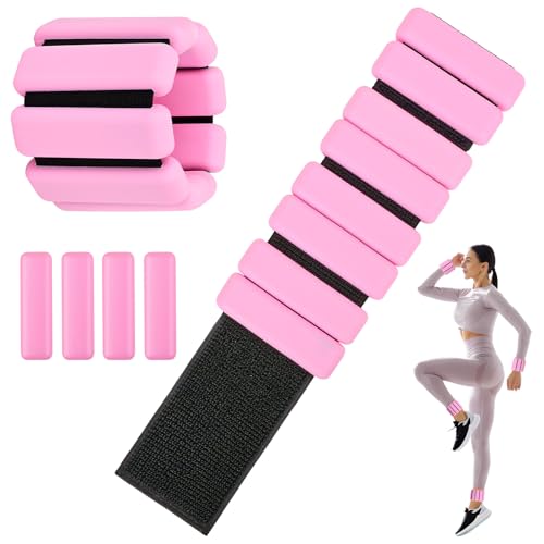 Pesas para Tobillos, Tobilleras con Peso, 2 Piezas (0,45 kg Cada Uno) Ankle Weights, Pesas Muñecas y Tobillos, para Yoga, Pilates, Correr, Natación, Aeróbicos, Entrenamiento de Fuerza (Rosa)