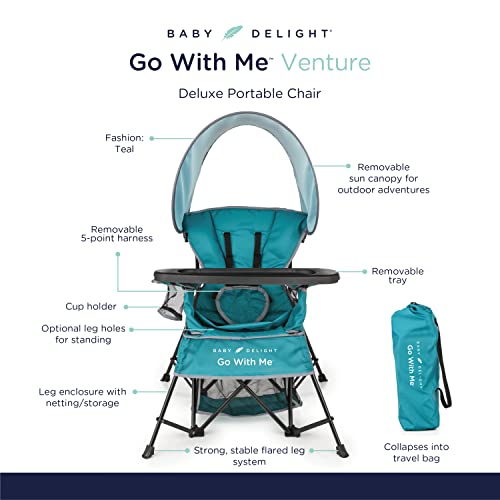 Baby Delight Go With Me Venture Portable Chair, Indoor And Outdoor, Sun Canopy, 3 Child Growth Stages, Teal #TOP4