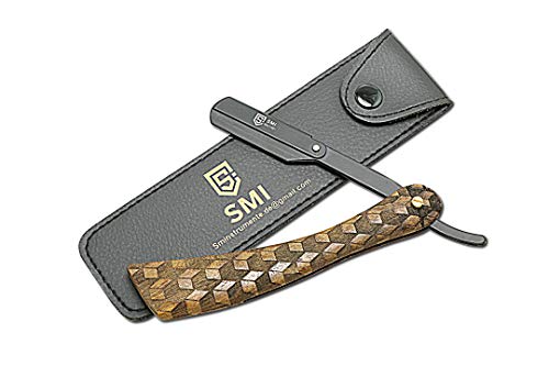 SMI - Navaja de afeitar barbero profesional manual mango de madera clasica hecha a mano maquinilla de afeitar hombre acero inoxidable con 10 cuchillas - negro