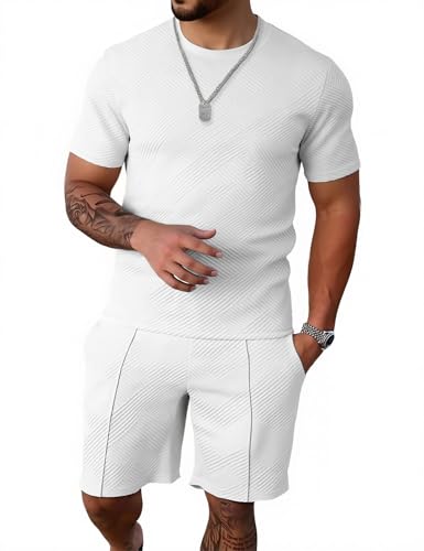 Mens Track Suits 2 Piece Set T Shirts Shorts Sets Fashion Retro Textured Sweatsuit Vacation Cruise Outfits