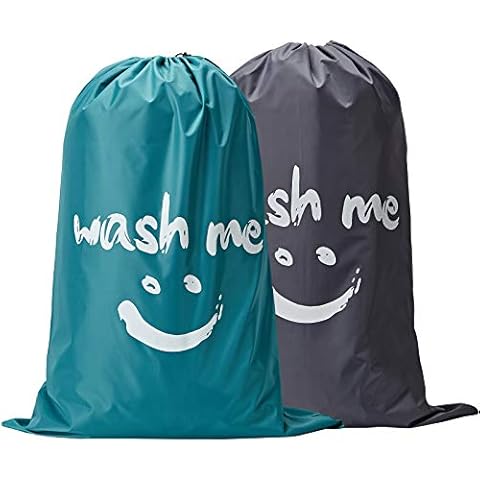 NICOGENA Wash Me Laundry Bag 2 packs, 28x40 inches Rips & Tears Resistant Large Dirty Clothes Storage Bag, Machine Washable, Heavy Duty Laundry Hamper Liner for College Students, Sky Blue&Gray Cover