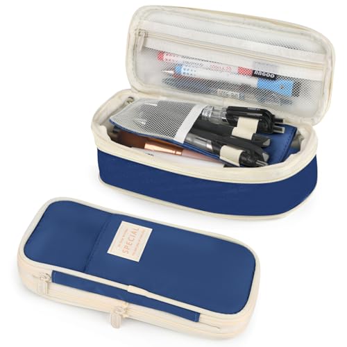 Image of Pencil Case, Large Capacity Aesthetic Pencil Cases with Durable Zipper, Big Stationery Pencil Pouch for Women & Men , Adults Portable Storage Organizer Bag for College, office, Travel (Dark Blue)
