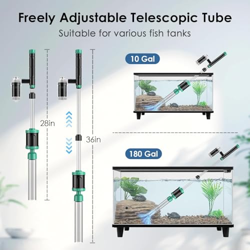 Image of AKKEE Aquarium Vacuum Gravel Cleaner, 36W Electric Fish Tank Cleaner Vacuum, 8 in 1 Multifunctional Aquarium Cleaner for Automatic Water Change, Wash Sand, Water Circulation and Timed Off, Green