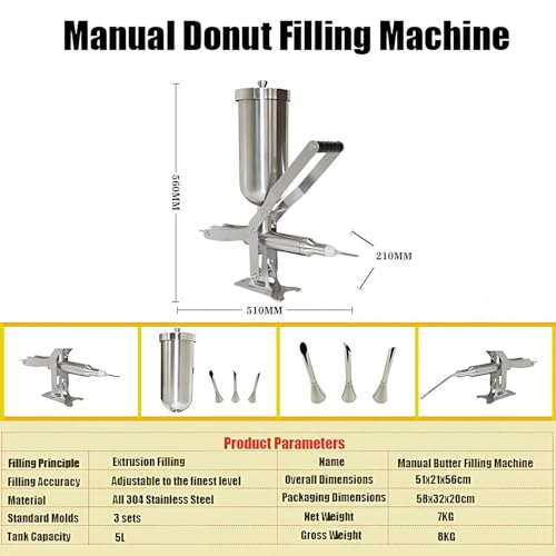 Máquina de llenado de donas, máquina de llenado de mermelada de churro con 4 boquillas, equipo de llenado de crema comercial con cantidad de llenado ajustable ± 1 g de precisión