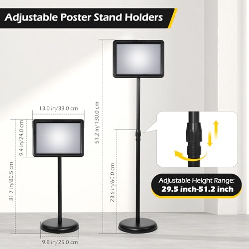 Dyna-Living Sign Stands for Display 8.5 x 11 Inch, 8 Packs Adjustable Sign Holder Stands, Pedestal Sign Holder with Heavy Duty Base for Sign Standing Display, 360° Rotation Floor Standing Sign Holder