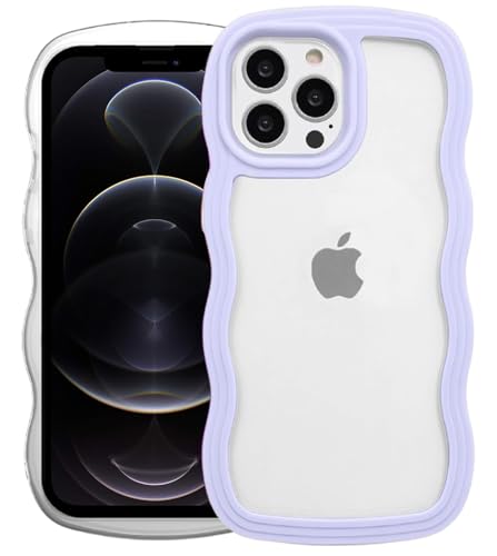Image of GoldKart iPhone 12 Pro Max Case Wavy Edge Clear Back Design, Anti-Slip Grip Cute Wave Curly Frame Shape Shockproof Soft TPU & Hard PC Bumper Protective Phone Case Cover for Women Girls - Purple