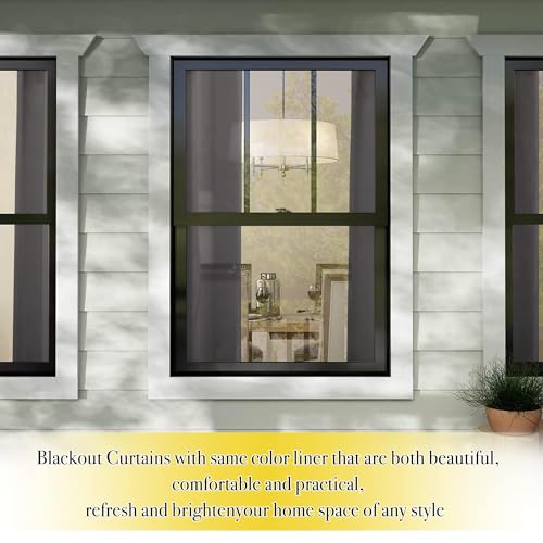 Image of NICETOWN 100% Blackout Curtains with Same Color Liners, Solid Thermal Insulated Full Blackout 2-Layer Lined Drapes, Energy Efficiency Window Draperies for Bedroom (2 Panels, 42 inch W x 63 inch L, Dark Grey)