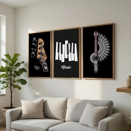 Image of DAKSHESTRY ARTWORKS Music Wall Decor Set of 3 | Posters with Frame for Bedroom, Living Room & Studio | Aesthetic Wall Art | Modern Wall Frames for Home, Office & Hotel | Ready to Hang