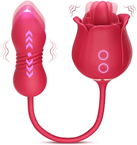 Rose Sex Toy Dildo Vibrator - 2in1 Rose Sex Stimulator for Women with 9 Tongue Licking & Thrusting Dildo G Spot Vibrators, Adult Sex Toys Games Clitoral Nipple Licker for Woman Man Couples Pleasure