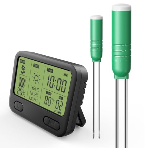 4-in-1 200ft Wireless Soil Moisture Meter for Plants with LCD Display, Tester for Moisture/Temperature/Sunlight/Time,Soil Test kit for Outdoor/Indoor Potted Plants,Gardening Gifts, Batteries Included