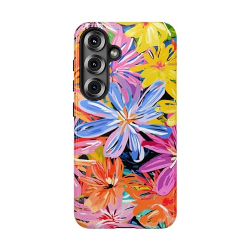 Coque Samsung S25 rigide brillante avec motif floral abstrait haut de gamme